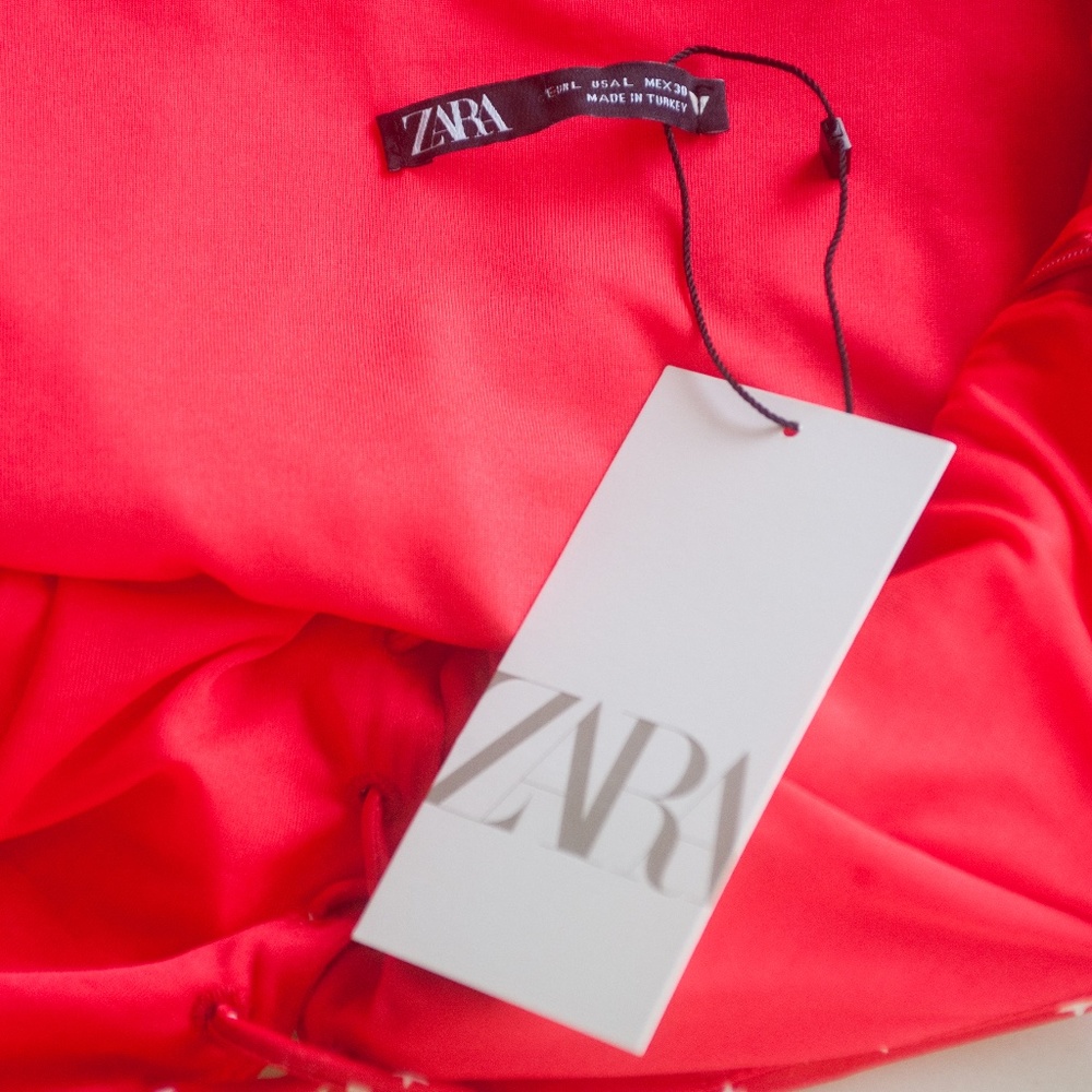 NWT Zara Red & White Star Print Satin Lace Up Bodysuit - Picture 2 of 13
